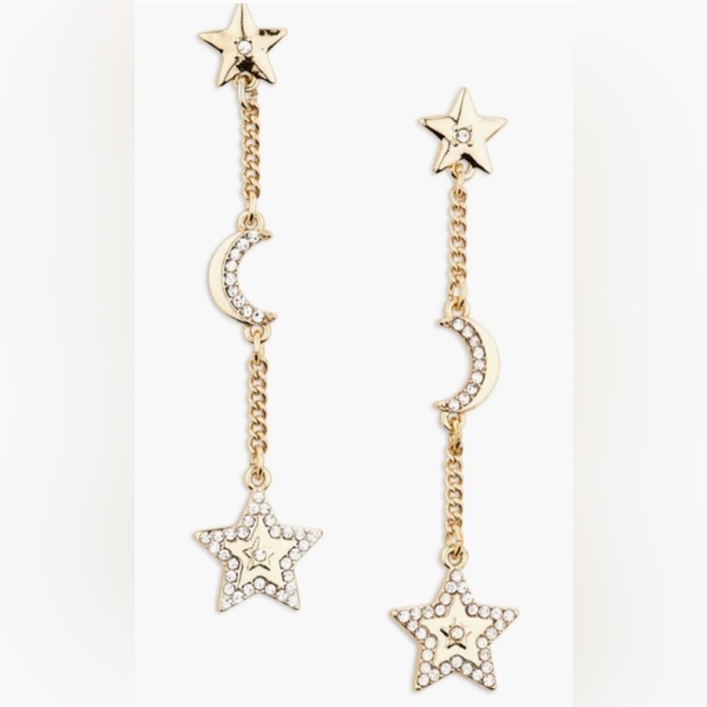 NWT [Karl Lagerfeld] Designer Star & Moon Drop Dangle Satellite Earrings - Picture 2 of 7